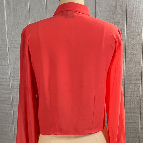 ASOS Hot Pink Semi Sheer Cropped Pleated Top Shirt - Picture 5 of 6